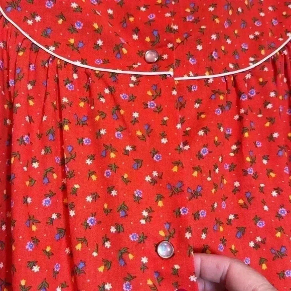 Vintage Helen Of Troy House Coat Mumu Red‎ Size M Excellent Condition pockets - Picture 3 of 6